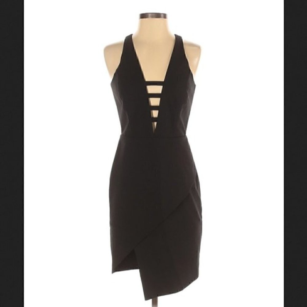Mason Dress Size 2 Plunge Cutout Asymmetrical Wrap Black Strap LBD Sexy Cocktail
